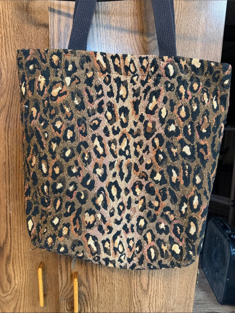 Leopard Print Tote Bag - Brown/Black Casual Carryall